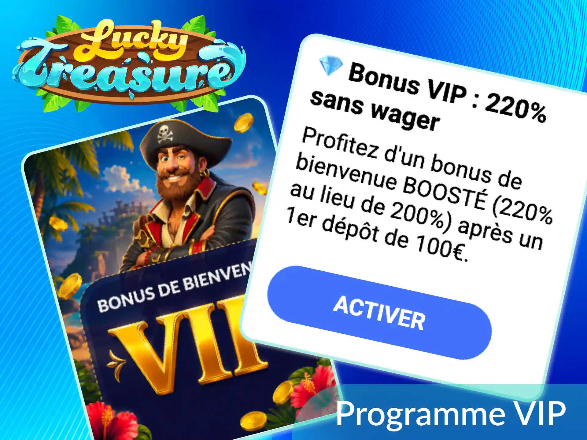 Rejoignez le programme VIP Lucky Treasure en France et bénéficiez de récompenses exclusives.