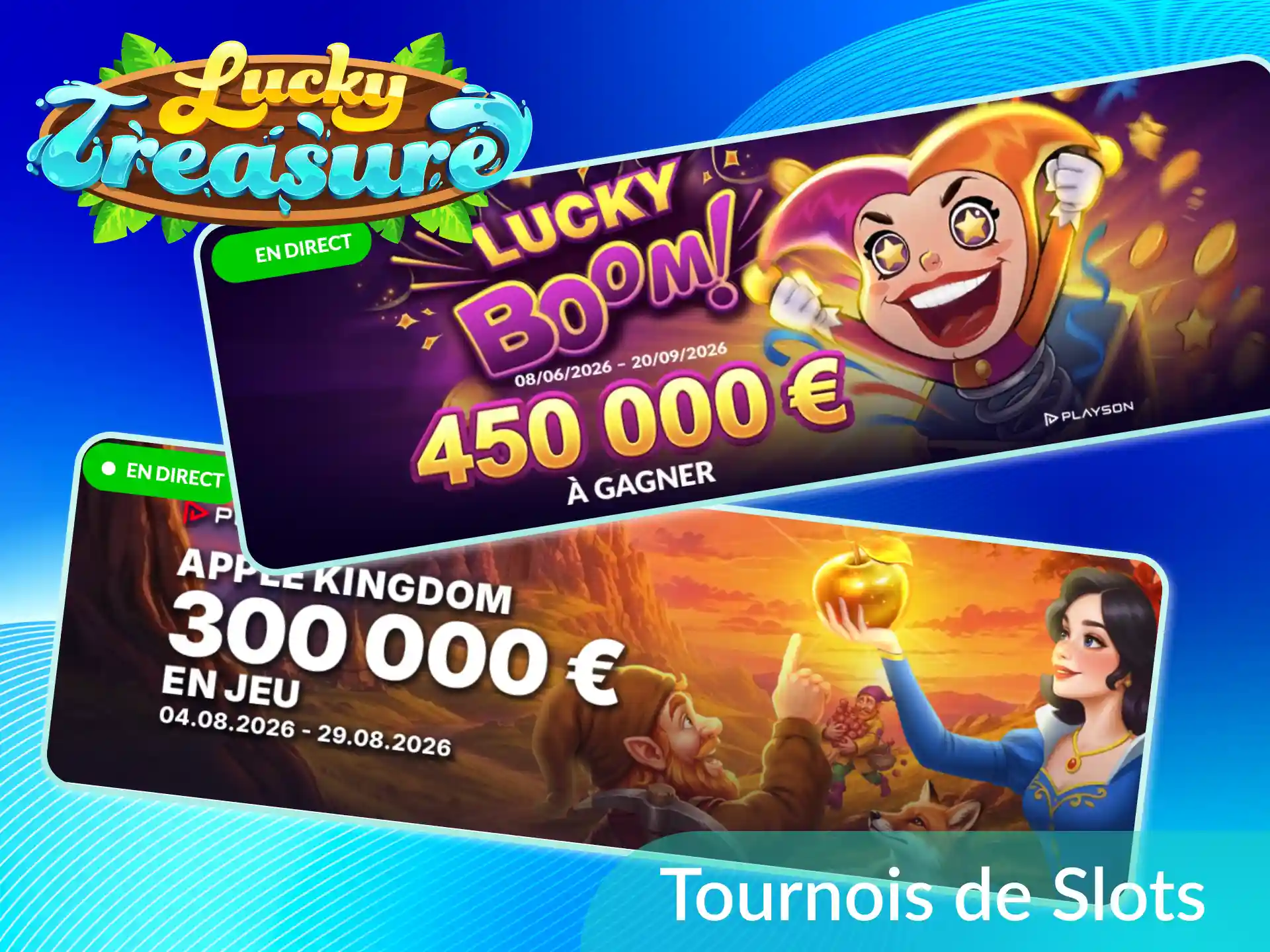Participez aux tournois de slots sur Lucky Treasure pour tenter de remporter de superbes prix.