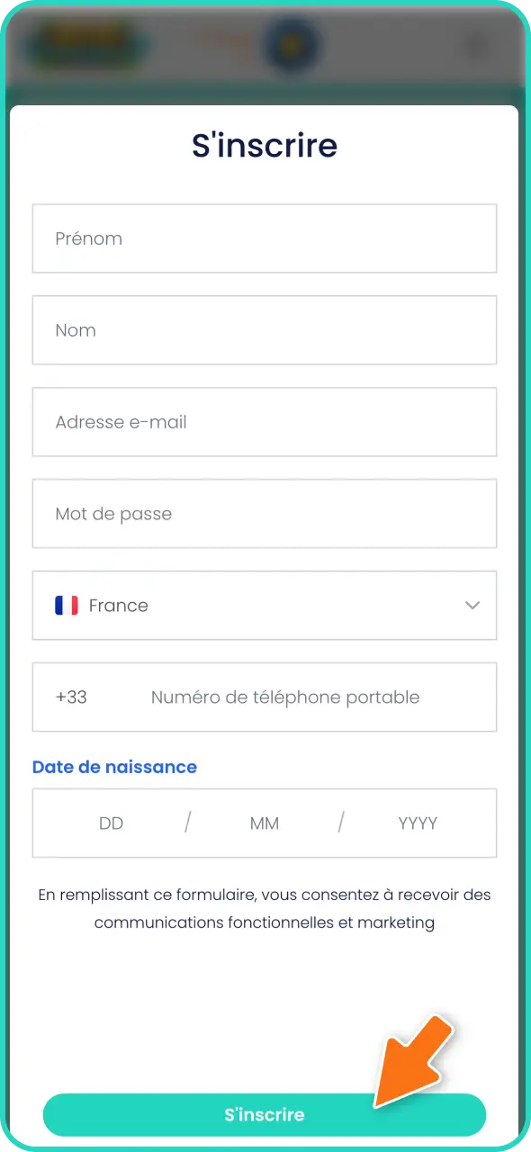 Remplissez le formulaire et validez vos informations pour finaliser votre inscription sur Lucky Treasure.
