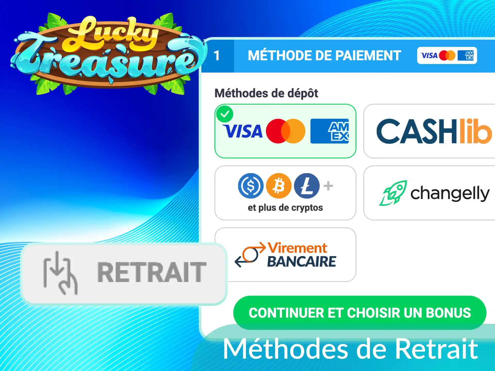 Consultez les différentes méthodes de retrait sur Lucky Treasure pour récupérer vos gains en toute sécurité.